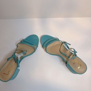 Torquoise chunky heel summer sandals